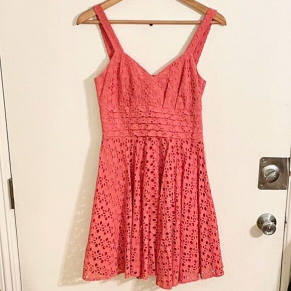 BB Dakota Eyelette Fit & Flare Dress in Coral (Size 2) - Picture 1 of 7